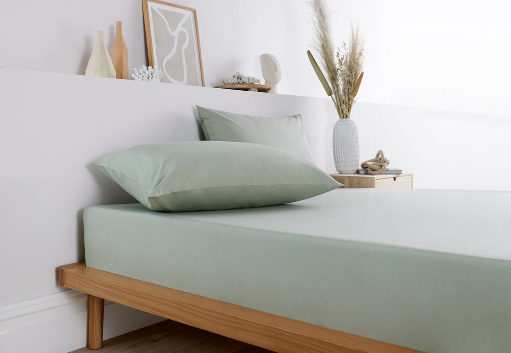 vantona home - cream plain bedding - plain bedding - bedding sheet - fitted sheet - pillowcase - sage bedding